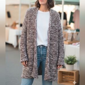 LNWOT Kismet💐Marled WHITE with RED,BLUE,GRAY threads Open-Front Cardigan Sz M/L